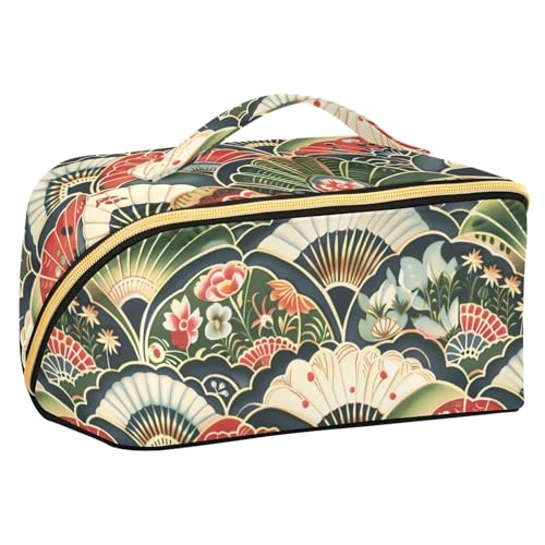 Reisetasche im japanischen Stil mit Fächermuster, mit Trennwänden, leichte Kosmetiktasche für Damen, mit Fächern und Griff Reisetasche im japanischen Stil mit Fächermuster, mit Trennwänden, leichte Kosmetiktasche für Damen, mit Fächern und Griff von sanluoli