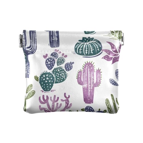 Retro White Cactus Collection Damen PU Leder Münzbörse Niedliche Kartenetuis Geld Organizer für Frauen Mädchen von sanluoli