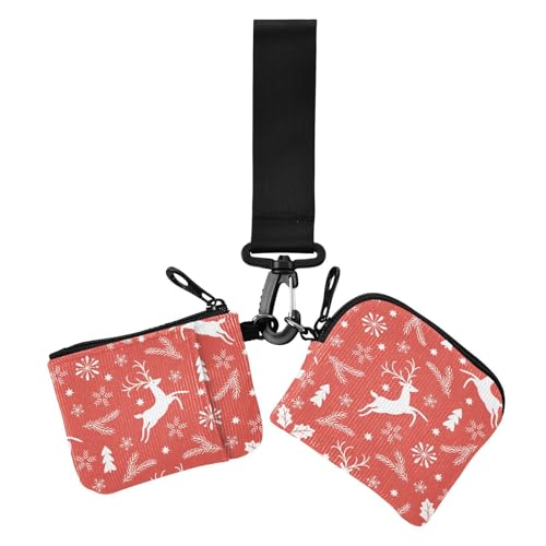 Rotes Weihnachts-Rentier Damen-Münzgeldbörse, Kartenetui, kompakte Größe, Reißverschluss, Geldbörse, Münztasche mit Schlüsselanhänger, für Damen, 2 Stück Rotes Weihnachts-Rentier Damen-Münzgeldbörse, Kartenetui, kompakte Größe, Reißverschluss, Geldbörse, Münztasche mit Schlüsselanhänger, für Damen, 2 Stück von sanluoli