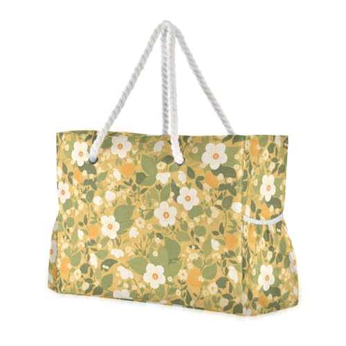 Sanddichte Tasche mit pastoralen Illustrationen für Damen, mit Seitentaschen, tragbar, Reisen, mit Reißverschlusstaschen von sanluoli