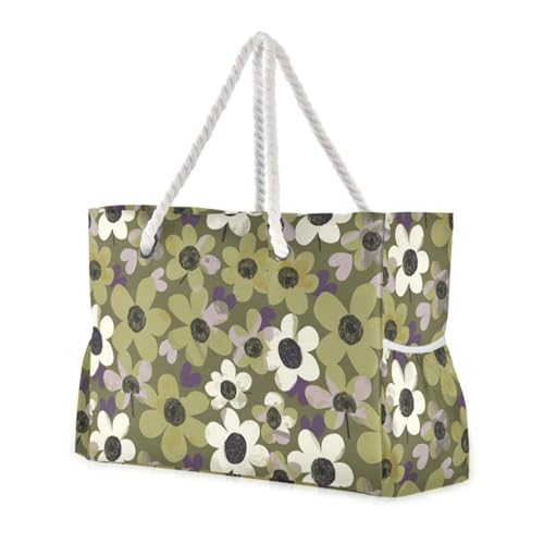 Sanddichte Tragetasche für Damen, mit Seitentaschen, Handgepäcktasche, perfekt für Reisen, Pool, Schwimmen, Strand, Urlaub, Weiß und Dunkelgrün von sanluoli