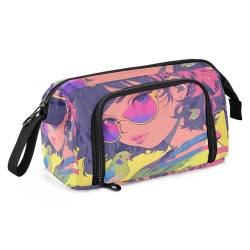 Sanluoli Große Kapazität Federmäppchen mit Fach mit Stifthalter für Mädchen, Reisen, Ölgemälde, niedliches Katzengefühl von sanluoli