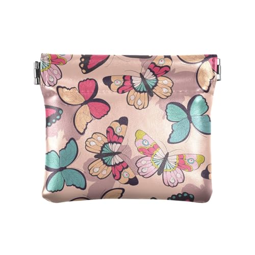 Schmetterlinge Pfirsich Retro Boho Damen Leder Münzbörse Geldbörse Niedliche Kosmetiktaschen für Frau Mädchen Schmetterlinge Pfirsich Retro Boho 1 Größe Mode, Schmetterlinge Pfirsich Retro Boho, 1 von sanluoli