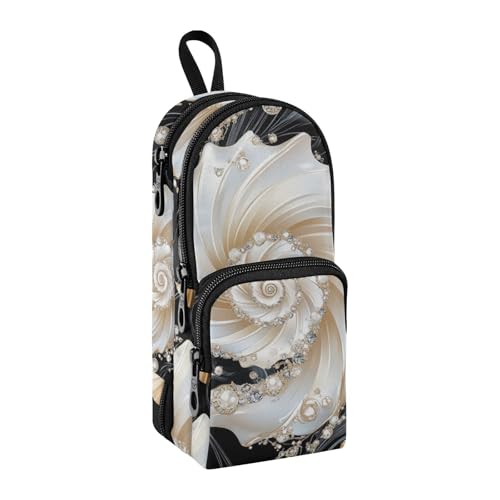 Schmuck-Muschel-Nylon-Federmäppchen mit 3 Fächern, großes Fassungsvermögen, Reißverschluss, Netz-Federmäppchen, Schule, Schreibwaren für Jugendliche, Mittelschule, 1600 ml von sanluoli