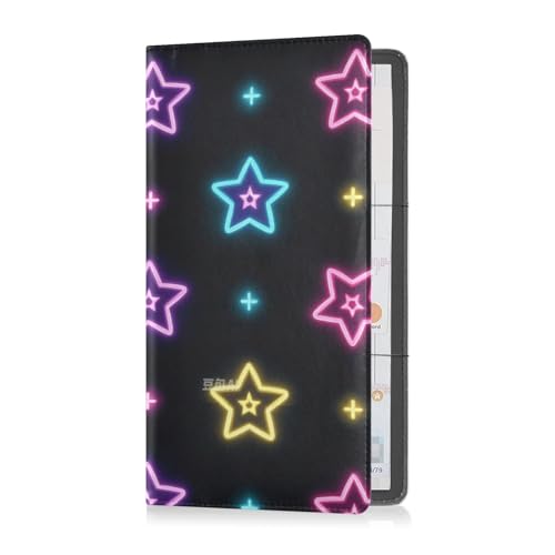 Schutzhülle für Kfz-Registrierungs- und Versicherungskartenhalter, Motiv: neonfarbene Sterne, aus PU-Leder, für Ausweis, Führerschein, Kontaktinformationskarten von sanluoli