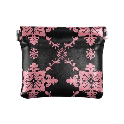 Schwarz und Pfirsich Vintage Blumen Damen Leder Münzgeldbörse Fancy Cash Coin Geldbörse für Frauen Jungen Mädchen von sanluoli