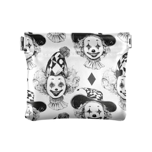 Schwarz und Weiß Cartoon Zirkus Clown Damen Herren Leder Münzgeldbörsen Tragbare Mini-Geldbörse für Frauen Mädchen von sanluoli