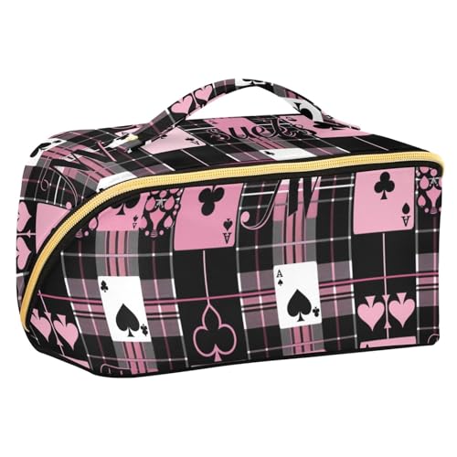 Schwarze und pfirsichfarbene Kosmetiktasche mit Trennwänden, stilvolle Kosmetiktasche für Damen, mit Fächern und Griff von sanluoli