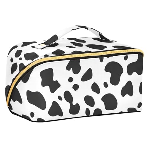 Schwarze weiße Kuh-Leoparden-schicke Reisetasche mit Trennwänden, große Kulturtasche für Damen, mit Fächern und Griff von sanluoli