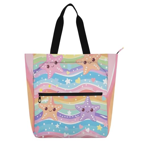 Seestern-Wellen-Cartoon-Büchertasche, Kunst-Tragetasche für Kinder, Jungen, Mädchen, Gothic, groß, wiederverwendbar, Lebensmittel-Strandtasche mit Reißverschluss, für Schule, Arbeit, Reisen Seestern-Wellen-Cartoon-Büchertasche, Kunst-Tragetasche für Kinder, Jungen, Mädchen, Gothic, groß, wiederverwendbar, Lebensmittel-Strandtasche mit Reißverschluss, für Schule, Arbeit, Reisen von sanluoli