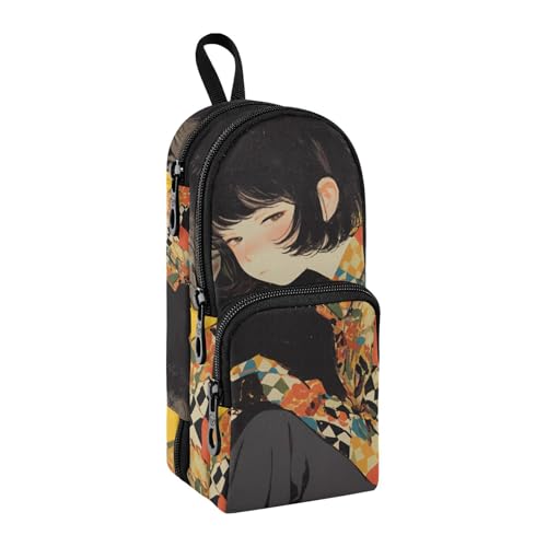 Simple Art Gorilla-Nylon-Federmäppchen mit 3 Fächern, großes Fassungsvermögen, Federmäppchen mit Reißverschluss, Schreibwaren für Teenager, Schulbedarf, 1600 ml von sanluoli