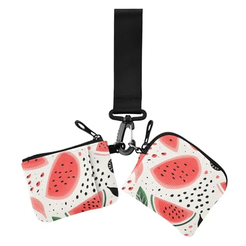 Simple Cute Childish Cartoon Watermelon Women Coin Purses Card Cases Small Detachable Business Card Case Money Organizer with Keychain for Ladies 2 Packs von sanluoli