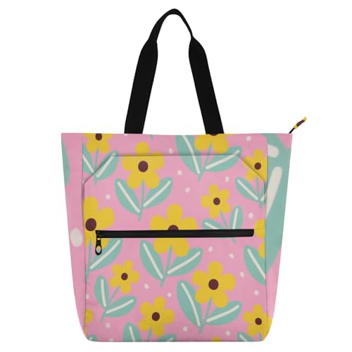 Simple Little Flowers gelbe Kinder-Tragetaschen für Kinder, Studenten, Erwachsene, Gothic, leicht, Bibliothek, Büchertasche, Handtasche mit Reißverschlusstaschen, für Schule, Einkaufen, Reisen Simple Little Flowers gelbe Kinder-Tragetaschen für Kinder, Studenten, Erwachsene, Gothic, leicht, Bibliothek, Büchertasche, Handtasche mit Reißverschlusstaschen, für Schule, Einkaufen, Reisen von sanluoli