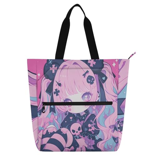 Simple Purple Cute Anime Girl Kids Book Tote for Boys Girls Adults, Gothic Waterproof Reusable Grocery Bag with Zipper Pockets for School Work Travel Rainbow school supplies Simple Purple Cute Anime Girl Kids Book Tote for Boys Girls Adults, Gothic Waterproof Reusable Grocery Bag with Zipper Pockets for School Work Travel Rainbow school supplies von sanluoli