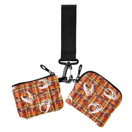 Skull Evil Orange Plaid Damen Dual Wallets Visitenkartenetuis Slim Portable Zipper Wristlet Wallet mit Reißverschluss Münzfach für Frauen 2 Packungen von sanluoli