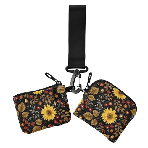 Sonnenblumen-Geldbörse mit zwei Armbändern für Damen, klein, tragbar, Kartenorganizer, Geldbörse mit Schlüsselanhänger für den täglichen Gebrauch, 2 Packungen von sanluoli