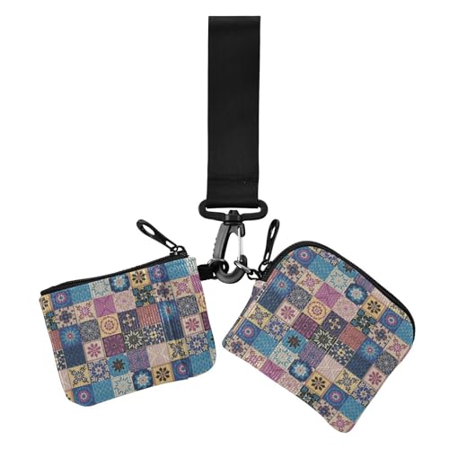 Souk Patterns Boho Damen Münzgeldbörse Kartenhalter klein abnehmbarer Reißverschluss Handgelenktasche mit Handgelenkschlaufe für Damen 2 Stück von sanluoli