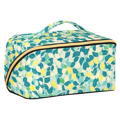 Summer Fresh Kulturbeutel mit Trennwänden, tragbare Kosmetiktasche für Damen, Reisen, mit Fächern und Griff, Gelb von sanluoli