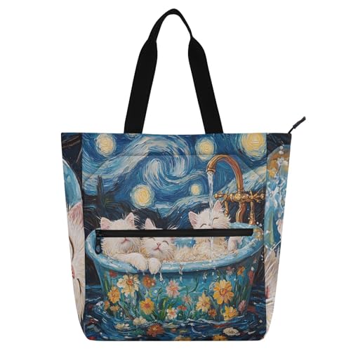 Sweet Selkirk Rex Cats Retro-Badewanne für Kinder, niedliche Tragetasche für Jungen, Mädchen, Erwachsene, Gothic, stabile Lehrer-Tragetasche, Handtaschen mit Innentaschen für Schule, Einkaufen, Reisen Sweet Selkirk Rex Cats Retro-Badewanne für Kinder, niedliche Tragetasche für Jungen, Mädchen, Erwachsene, Gothic, stabile Lehrer-Tragetasche, Handtaschen mit Innentaschen für Schule, Einkaufen, Reisen von sanluoli