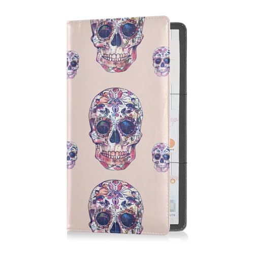 Totenköpfe Boho Lila Premium Leder Auto Registrierung Versicherung & Ausweishalter Fahrzeug Handschuhfach Organizer für jedes Auto, LKW, Motorrad, Anhänger oder Boot von sanluoli