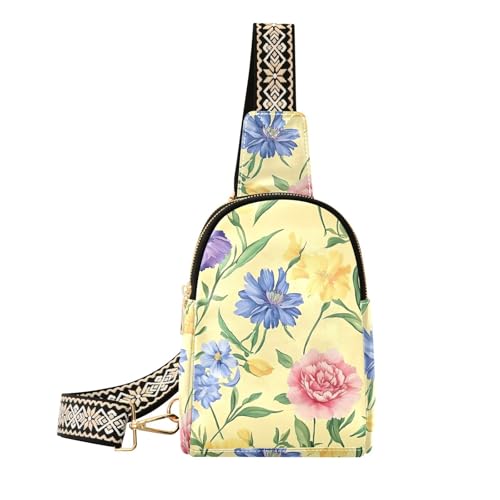 Trendige, wasserdichte Schultertasche mit gelbem Blumenmuster, Rot, modische Umhängetasche, Brusttasche, Tagesrucksack von sanluoli
