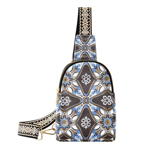 Trendige Bauchtasche für Herren, Blau auf Braun, Bohemian-Blumenmuster, leicht, klein, für Reisen Trendige Bauchtasche für Herren, Blau auf Braun, Bohemian-Blumenmuster, leicht, klein, für Reisen von sanluoli