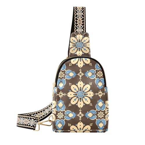 Trendige Bauchtaschen mit Blumenmuster in Blau auf Braun, wasserdicht, für Damen von sanluoli