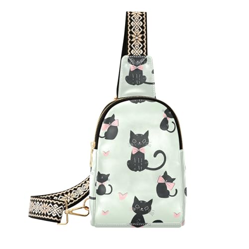 Trendige Cartoon-Gürteltasche mit niedlicher schwarzer Katze, Kreuz-Diebstahlschutz, Crossover-Tasche für Frauen für Reisen von sanluoli