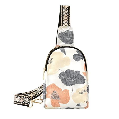 Trendige Clear Lines Bohemian Flowers Safari kleine Gürteltasche Leder Sling Rucksack für Damen als Tagesrucksack von sanluoli