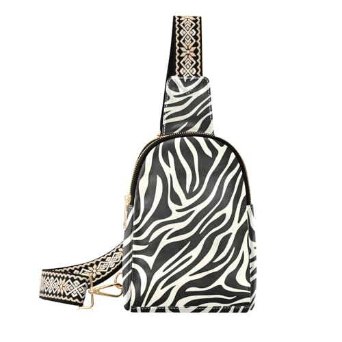 Trendige Gürteltasche aus Leder mit Vintage-Druck, Schwarz und Weiß, für Herren zum Wandern von sanluoli