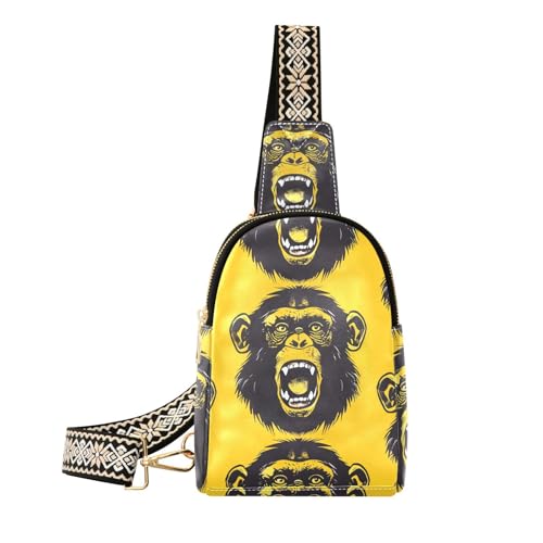 Trendige Gürteltasche mit Affen-Motiv, Diebstahlschutz, für Damen, Gelb / Schwarz von sanluoli