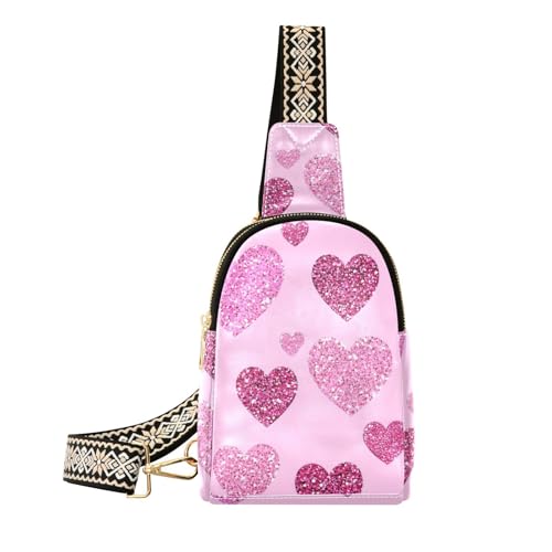 Trendige Gürteltasche mit gefälschtem Glitzer-Herz und pfirsichfarbenem Kreuz, stabile Crossover-Tasche für Damen als Tagesrucksack von sanluoli
