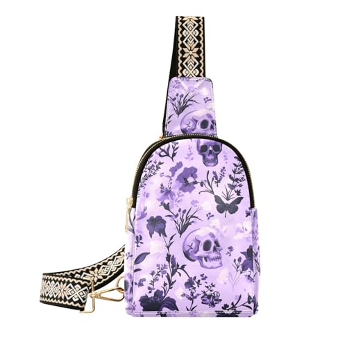 Trendige Gürteltasche mit lila Blumen und Totenköpfen für Damen, wasserdichte Tasche für Damen, Umhängetasche für den Tagesrucksack Trendige Gürteltasche mit lila Blumen und Totenköpfen für Damen, wasserdichte Tasche für Damen, Umhängetasche für den Tagesrucksack von sanluoli