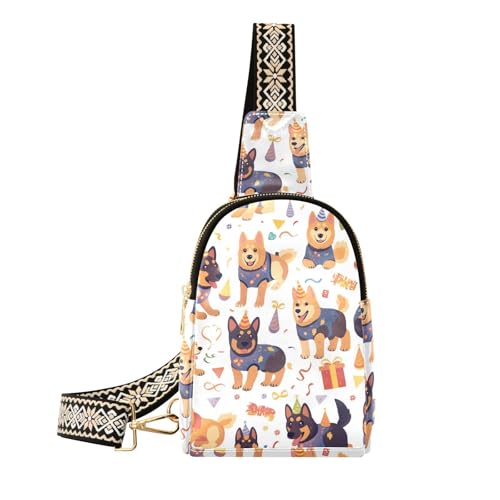 Trendige Happy Birthday deutsche Hunde Tasche, Bauchtasche, Mehrzweck-Leder-Schultertasche für Reisen von sanluoli