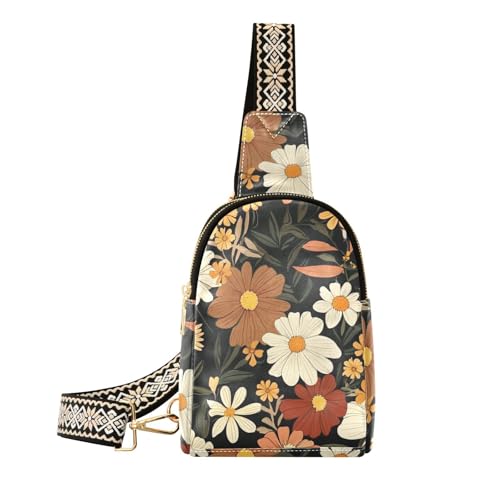 Trendige Retro-Gürteltasche für Damen, braune Blumen, robuste Schultertasche für Damen für Reisen von sanluoli