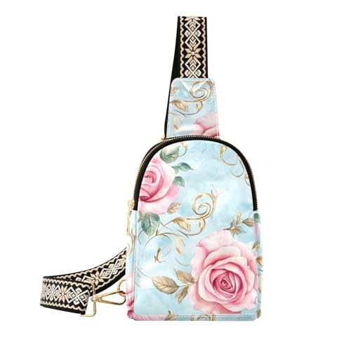 Trendige Rosen, goldene Blätter, Pastell-Retro-Taschen für Herren, modische Bauchtaschen für Damen, Tagesrucksack von sanluoli