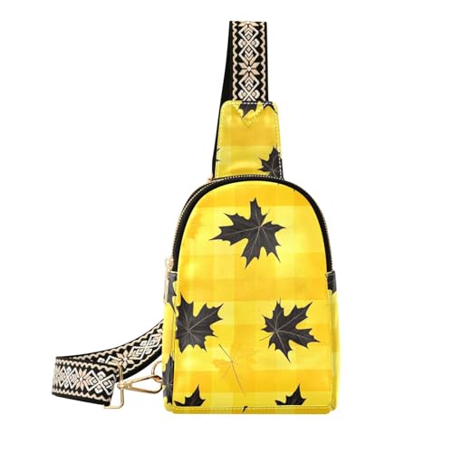 Trendige Schultertasche aus gelb-schwarzem Ahornblatt-Leder, Diebstahlschutz, Umhängetasche, Gürteltasche für Reisen von sanluoli