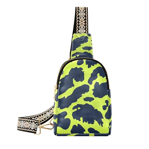 Trendige Tasche für Damen, Leopardenmuster, Limettengrün und Marineblau, Diebstahlschutz, Gürteltasche zum Wandern von sanluoli