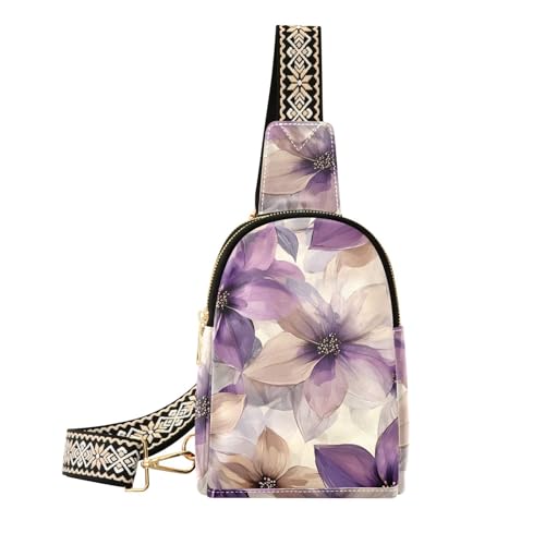 Trendige Tasche mit Blumen, Lavendel und Beige, für Reisen, Diebstahlschutz, Schultertasche, Bauchtasche für Reisen von sanluoli
