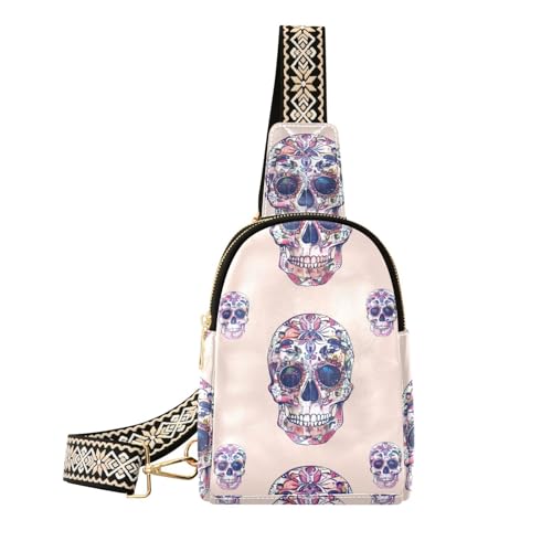 Trendige Umhängetasche mit Totenköpfen im Boho-Stil, Mehrzwecktasche, schwarz, zum Wandern von sanluoli