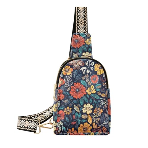 Trendige Vintage Retro Blumen Tasche Bauchtasche Wasserdicht Leder Schultertasche zum Wandern von sanluoli
