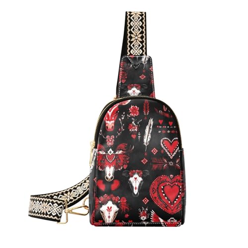 Trendige West Cowboy Ethnic Art Valentinstag Crossbody Taschen Leichter Sling Rucksack für Frauen für Reisen von sanluoli