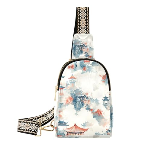 Trendige chinesische Tuschemalerei Pavillon Body Sling Bag Anti-Diebstahl für Frauen Anti-Diebstahl zum Wandern von sanluoli