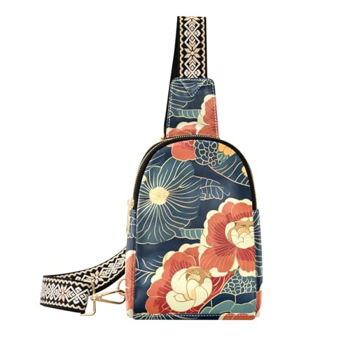 Trendige kleine Gürteltasche im Vintage-Stil mit Blumenmuster, modische Leder-Schultertasche zum Wandern von sanluoli