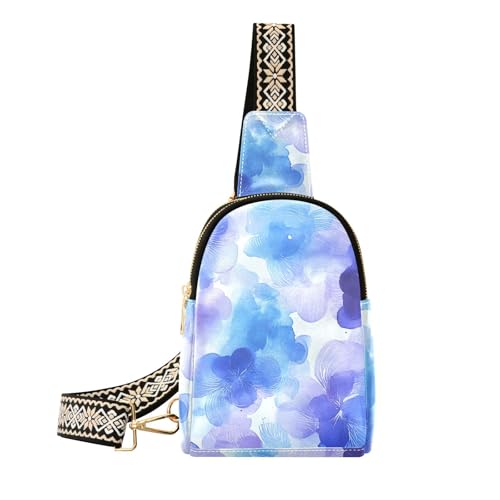 Trendige kleine Umhängetasche mit blauen Blumen, leichte Schultertasche, Bauchtasche zum Wandern von sanluoli