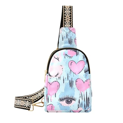 Trendige wasserdichte Schultertasche aus Leder, Motiv: Pfirsichherz, Anime, Cartoon-Augen, für Damen für Reisen von sanluoli