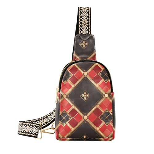 Trendiges Karomuster, rot, gold, schwarz, Reise-Gürteltasche, leichte Tasche für Damen, Crossbody für Reisen von sanluoli