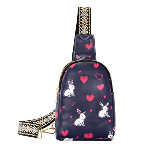 Trendy Rabbit Simple Line Art Valentinstag Wandern Gürteltasche Mehrzweck-Sling Rucksack für Damen für Reisen von sanluoli