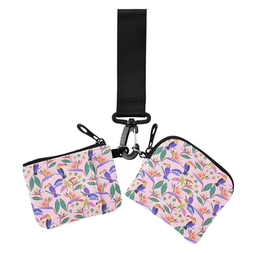 Tropadelic Pattern Peach Tucanes Damen Geldbörsen Kartenetuis Große Kapazität Reißverschluss Handgelenk Geldbörse mit Reißverschluss Münzfach für Damen 2 Stück von sanluoli