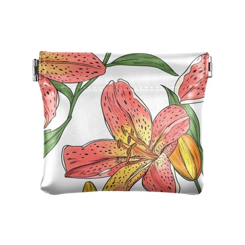Tropische Blumen Pfirsichweiß Damen Leder Münzgeldbörse Geldbörse Portmonee Tragbare Mini Make-up Tasche für Frauen Mädchen von sanluoli